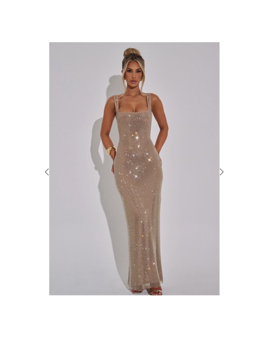 Baby Boo Petra Square-Neck Maxi Dress in Gold